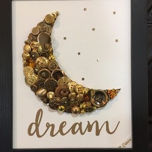 MOON Button Artwork on canvas framed, wall art new